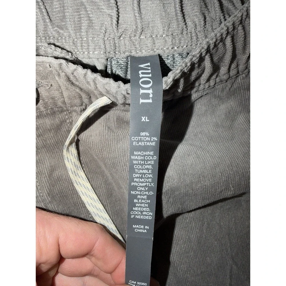 Vuori Pants Mens XL Gray Corduroy Optimist Pant‎ Stretch Chino Elastic Waist
